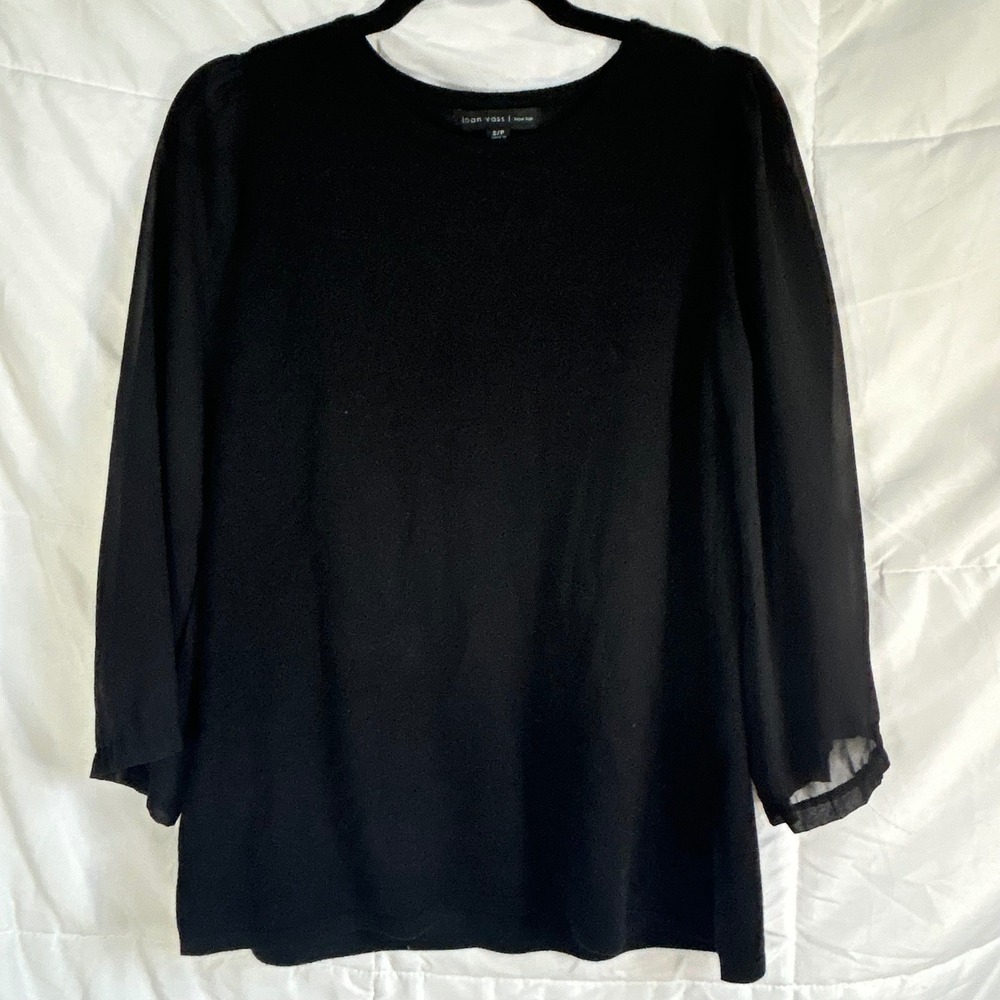 Joan Vass New‎ York Black Sheer Sleeve Crew Neck Pullover Top Size S P